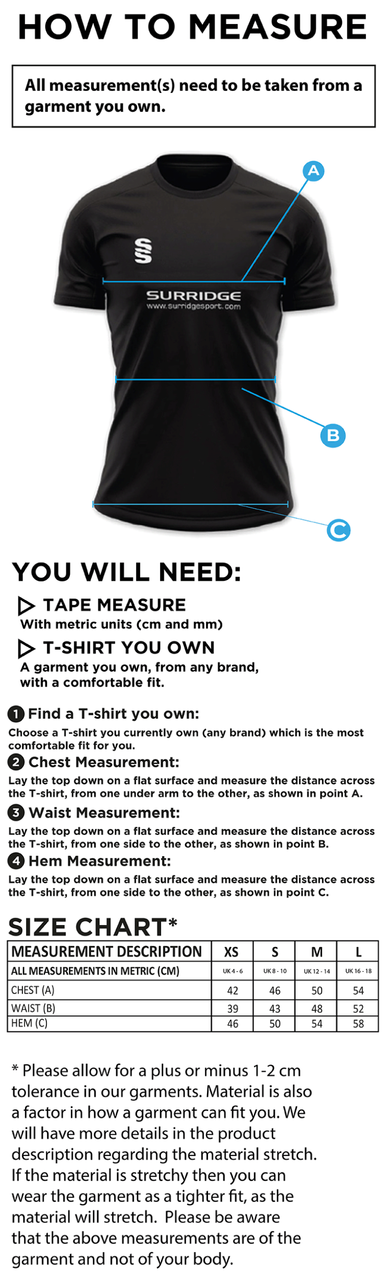 Women's Hockey - Dual Solid Colour Polo : Black - Size Guide