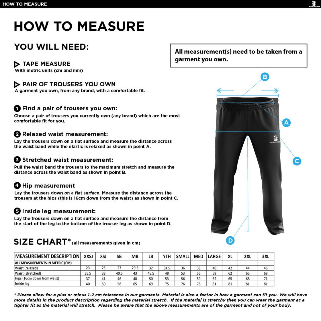 Skydiving - Poplin Track Pant - Men's FIt - Size Guide